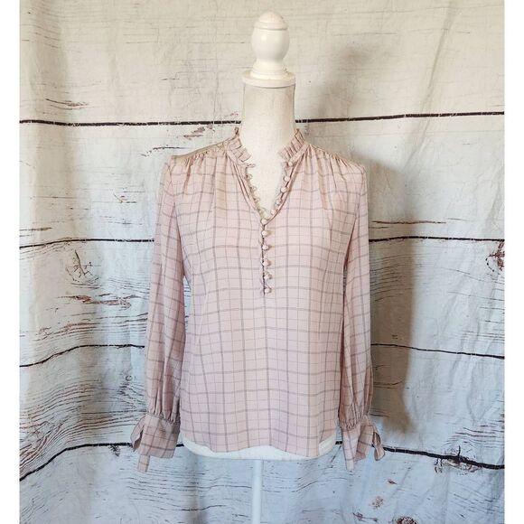 Rebecca Taylor Long Sleeve Plaid Silk Top Size 2 NWT - Picture 1 of 6